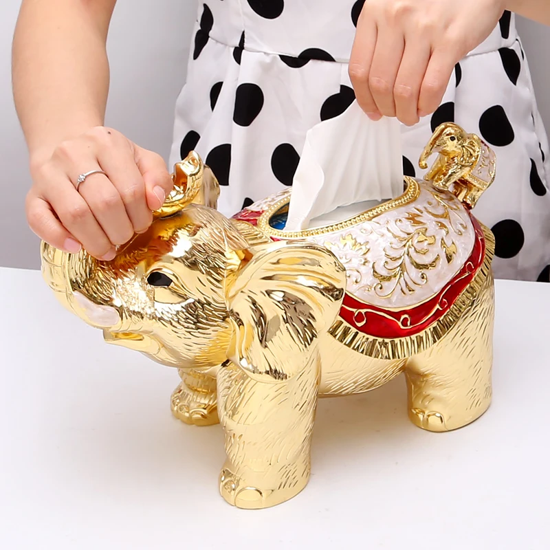 Large HOME OFFICE Company BAR Business TOP COOL 3D GOOD LUCK Auspicious wealth elephant Decoration art statue Tissue box