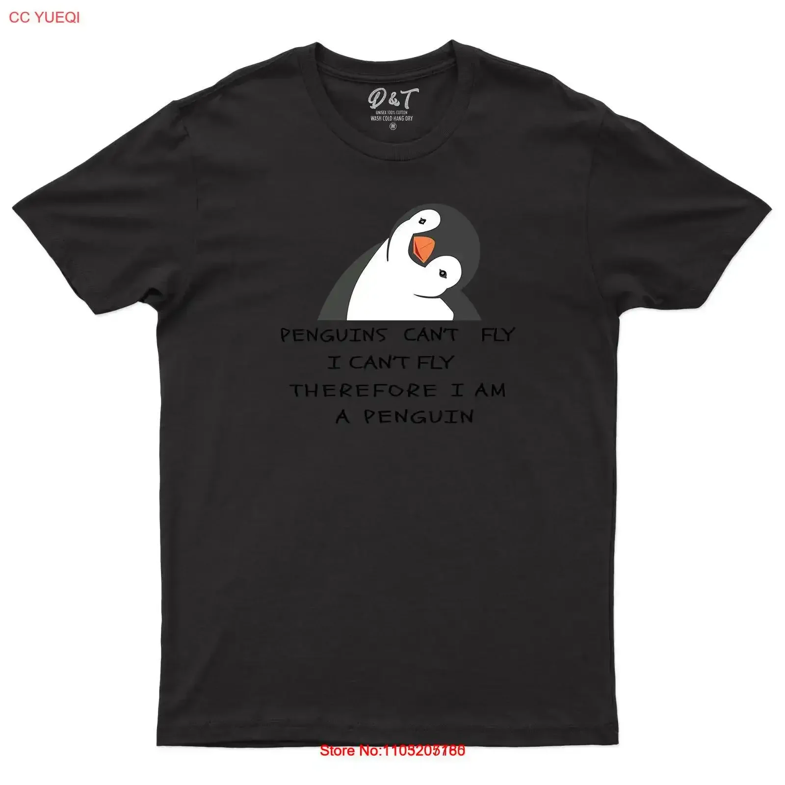 I Cant Fly Therefore Am A Penguin Mens T Shirt Funny Lettering Saying Top vintage Washed graphic Soft Comfortable