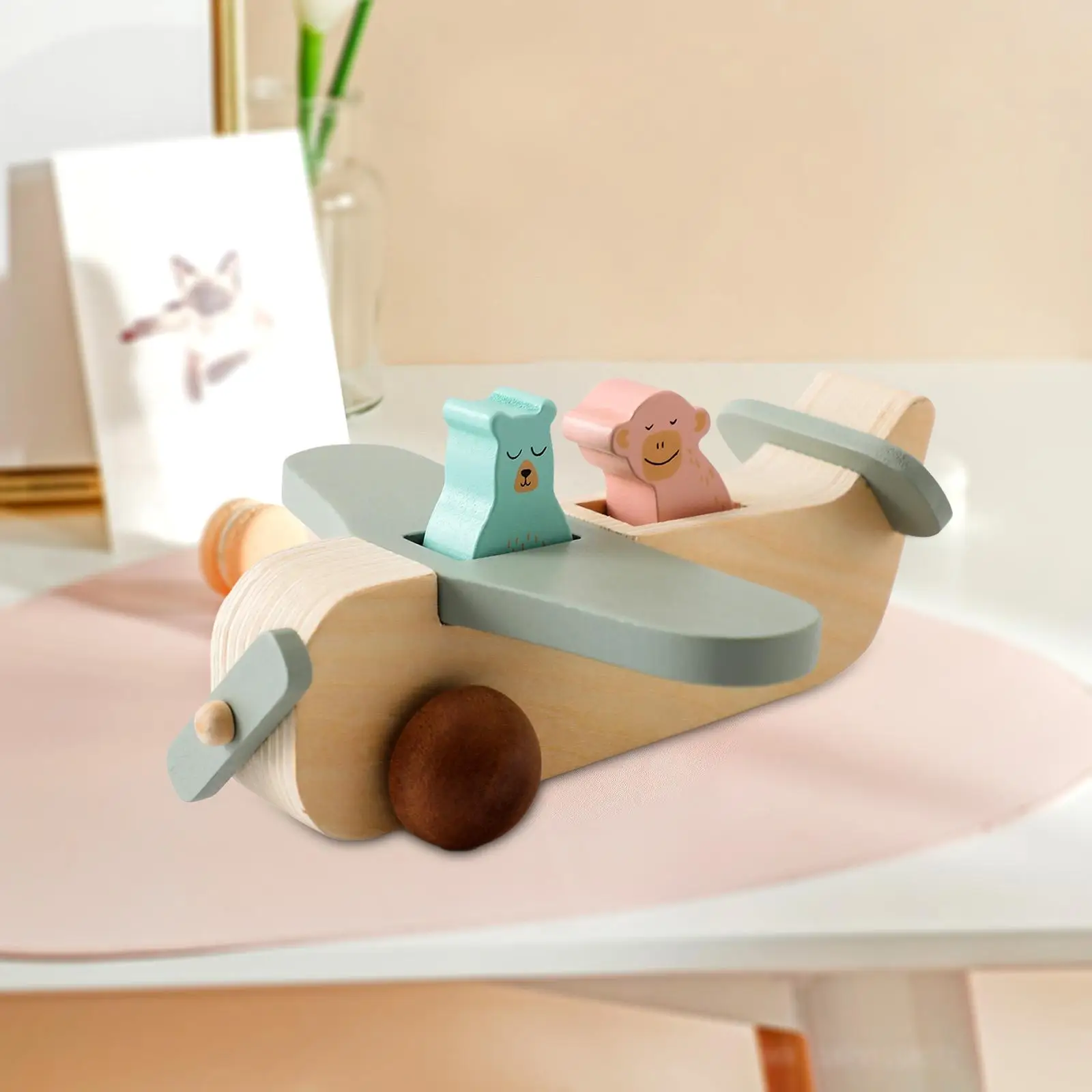 Hölzernes Flugzeugspielzeug, Montessori-Spielzeug, Babys, Greifspielzeug, leichte Geschenke für Jungen, Lernspielzeug mit Tierspielzeug für Jungen und Mädchen