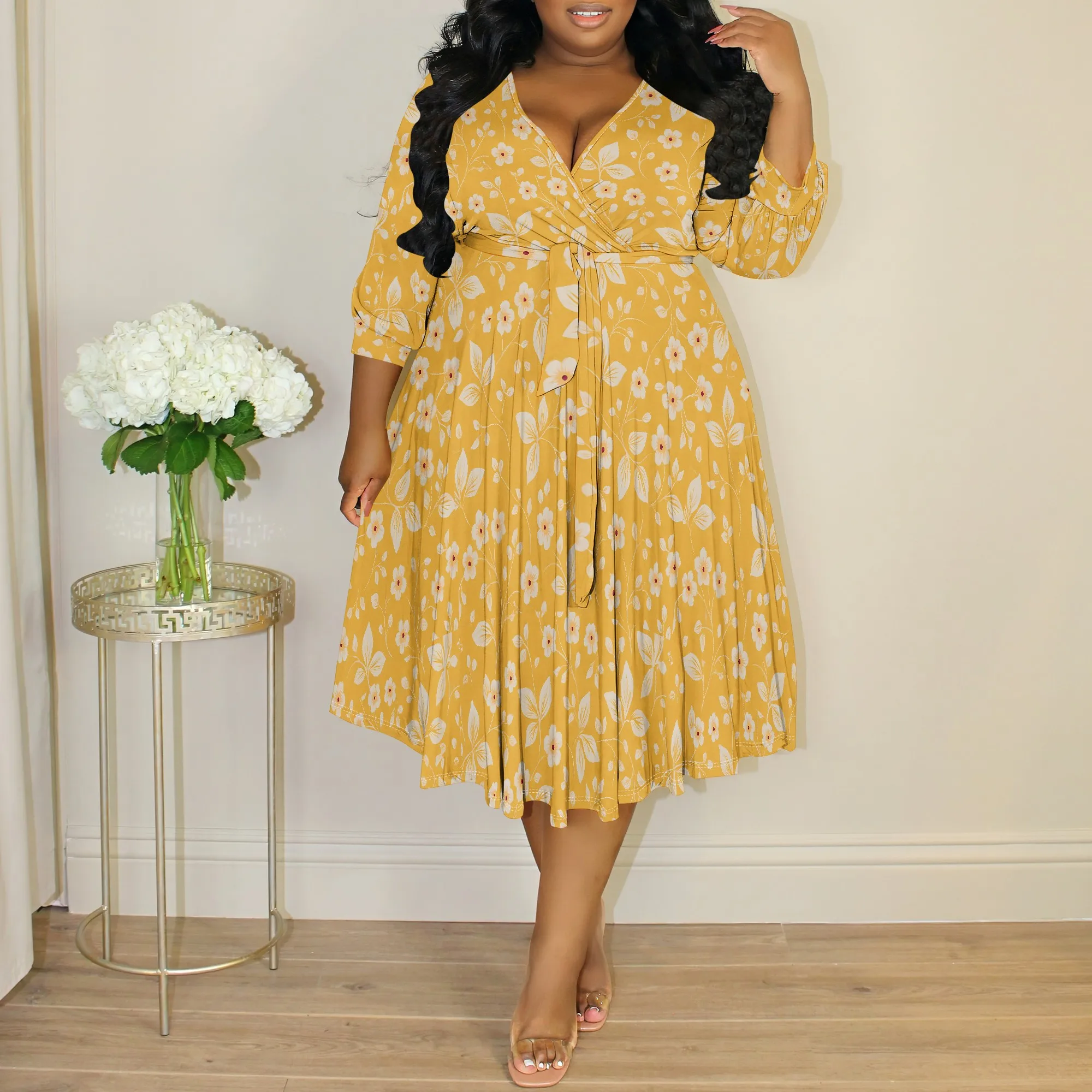 Womens Summer Dresses 2025 Boho Floral Drawstring V Neck Chiffon Lantern Sleeve Beach Vacation Mini Dress Sundress