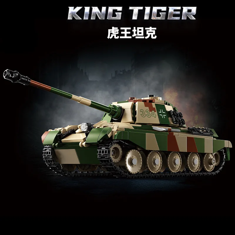 

World War II Tiger King heavy tank Tiger II model assembly blocks self-propelled artillery fighter vehicle military boy toy 2025