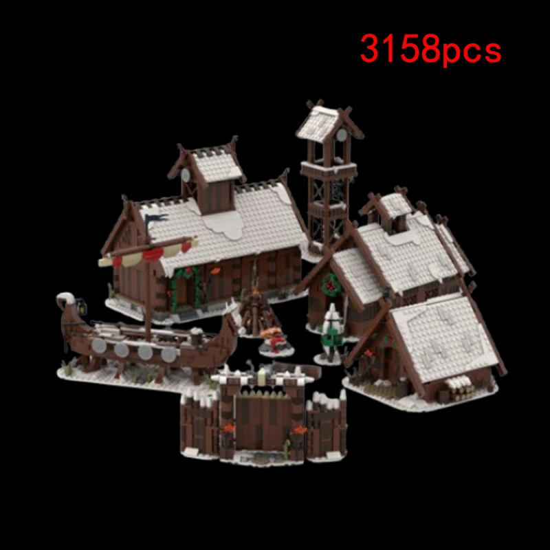 Spot MOC-122411 Medieval Architecture Winter Viking Village Assembly Puzzle Model Ornament