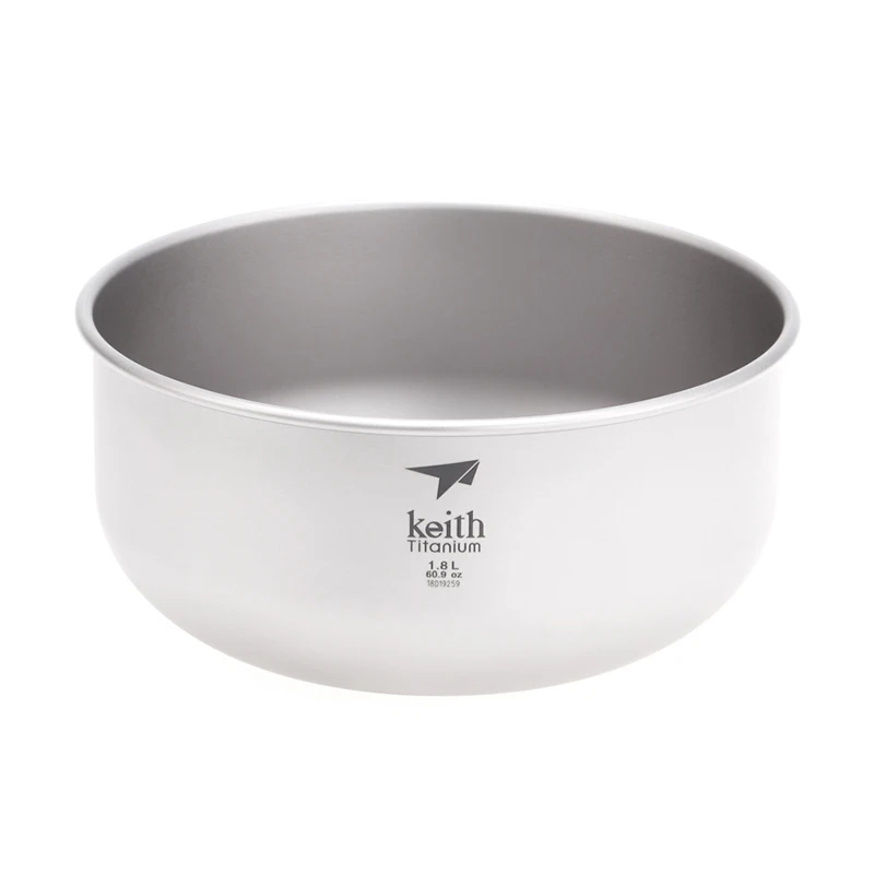 Keith Titanium Salad Bowl 1.8L Big Capacity Bacteriostatic Dinnerware Outdoor Picnic Camping Tableware Titanium Soup Bowl