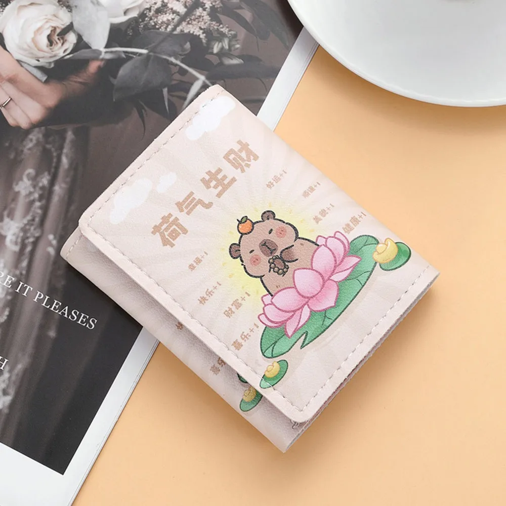 

New Foldable Cartoon Capybara Purse Lightweight Multi-Pocket Storage Card Bag PU Leather Coin Purse Women Girls