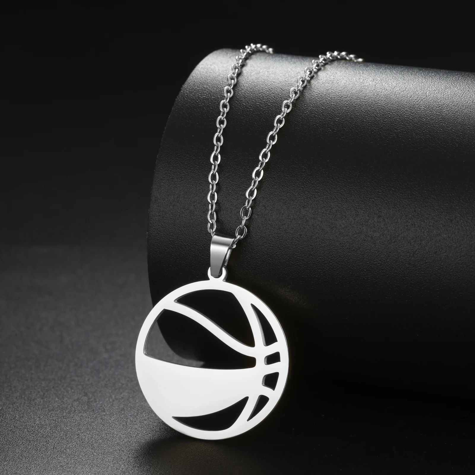 Amaxer Hip Hop Titanium Steel Hollow Rugby Football Basketball Baseball Sports Pendant Necklace for Men Boys Jewelry Gifts