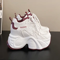 Autumn Winter Warm Chunky Sneakers Women Lace Up Platform Sports Shoes Woman Thick Bottom High Heels Female 10CM Wedges Sneakers