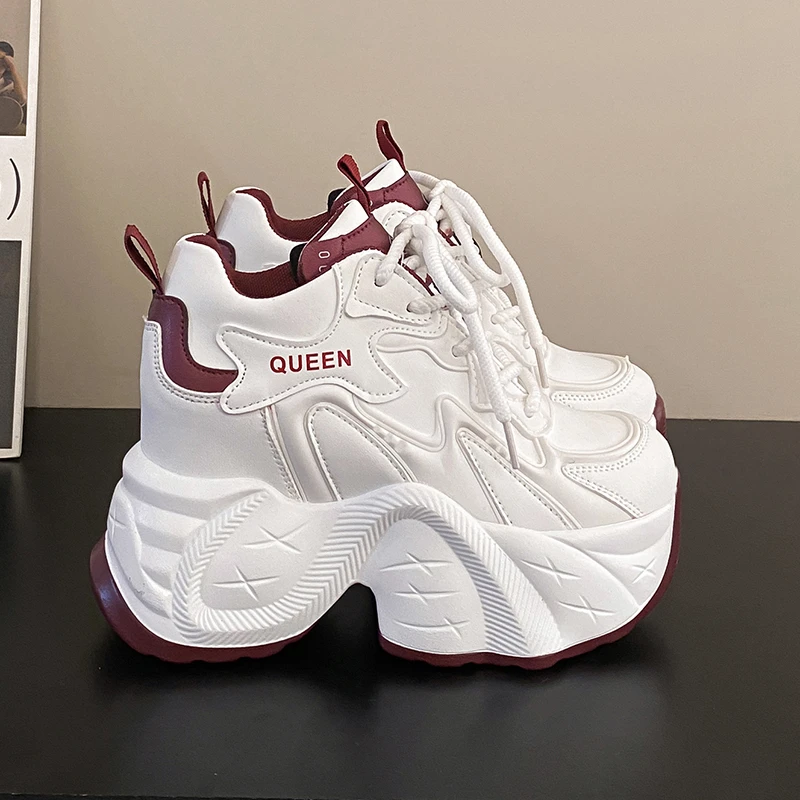 Autumn Winter Warm Chunky Sneakers Women Lace Up Platform Sports Shoes Woman Thick Bottom High Heels Female 10CM Wedges Sneakers