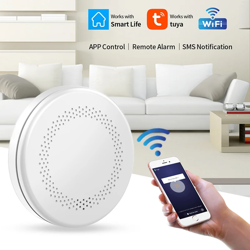 Detector de humo de seguridad inteligente Tuya, función WiFi de diseño ultrafino, alarma de sonido para cocina, dispositivo de alerta con Sensor de