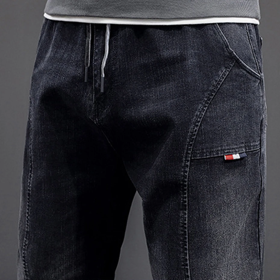 Plus Size 8XL Jeans Men Denim Pants Fashion Casual Elastic Waist Jeans Male Solid Color Jogger Pants Big Size 8XL