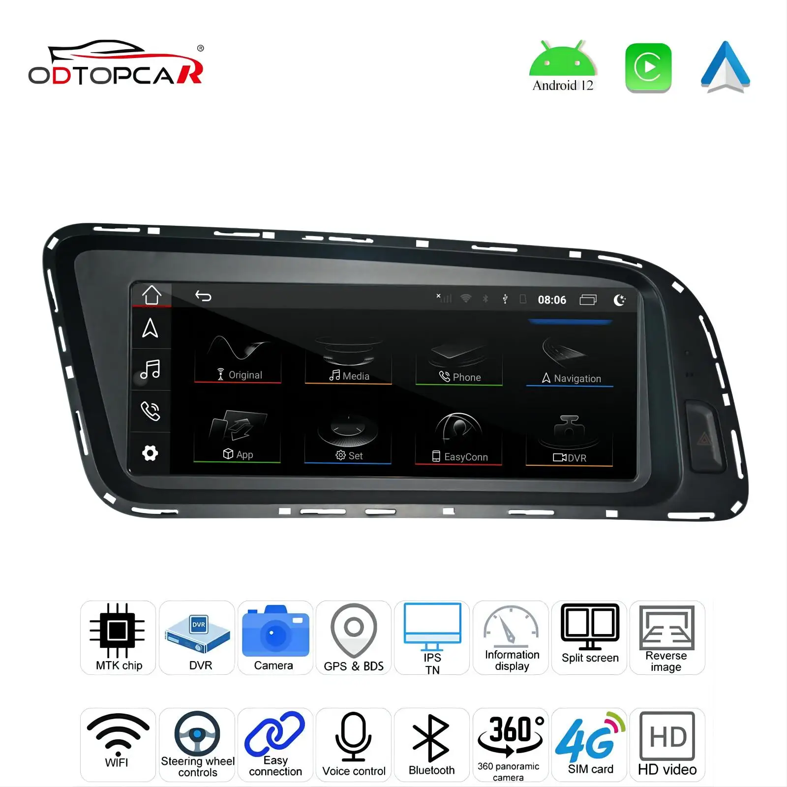 Car Accessories for Audi Q5 SQ5 Concert/Symphony 8.8” Touch Screen GPS Navigation Map Apple Carpla Android 12 System Multimedia