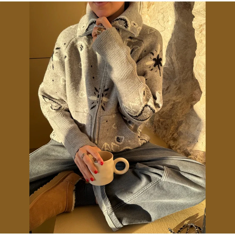 Knitted Jacquard Female Cardigan Sweater Zipper Loose Lapel Pocket Fashion Lady Sweaters 2026 Spring Street Long Sleeve Coat Top 20 S2176946c84844cd7a0c95824ac4ec1dcV