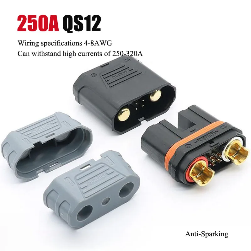 250A QS12 Male Female Anti-ignition Connector High Current Power Lithium Battery Plug w Protective Sheath f Automotive Starting