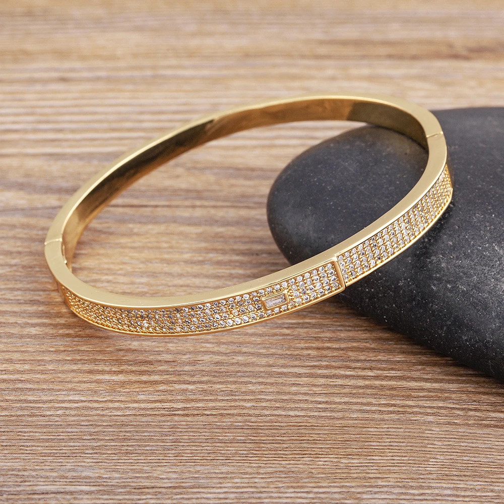 Nidin New Fashion Pave Shiny Crystal Zircon Charm Bangle Dla kobiet Kobieta Zaręczyny Ślub Impreza Biżuteria Akcesoria Prezent — zdjęcie 4
