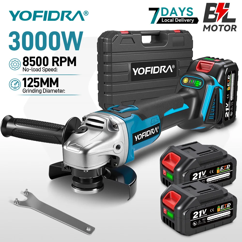 YOFIDRA 125mm 4-Gang Bürstenloser Elektrischer Winkelschleifer Metall- und Holzschleif-, Polier- und Schneidwerkzeug für Makita-Akkus