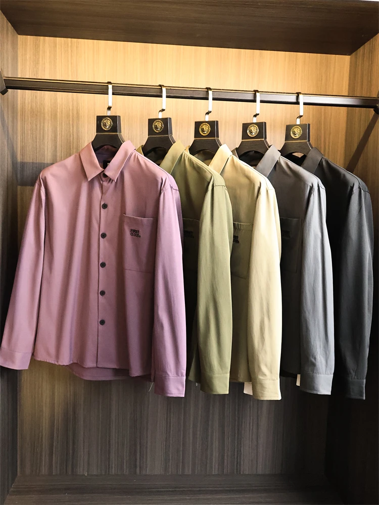 

Retro Japanese Sle Men's irt Breathable Lightweight Cotton Polyester Collar Letter Embroidery Simple Faionable Autumn Wear