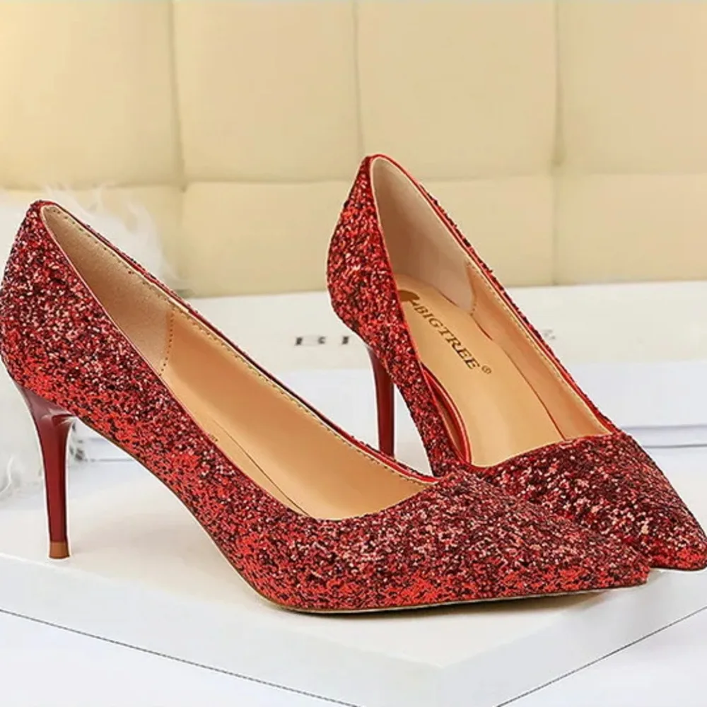 Ladies Shoes Heels Style Sexy Nightclub Slim Women's Thin High Heel Fashion Shining Sequin Single туфли женские обувь Women Pump