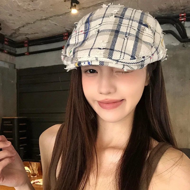 قبعة عتيقة منقوشة كلاسيكية للنساء - قبعة ريترو بلغت ذروتها، وجه صغير، أزياء صيفية للجنسين، قبعة قابلة للعكس