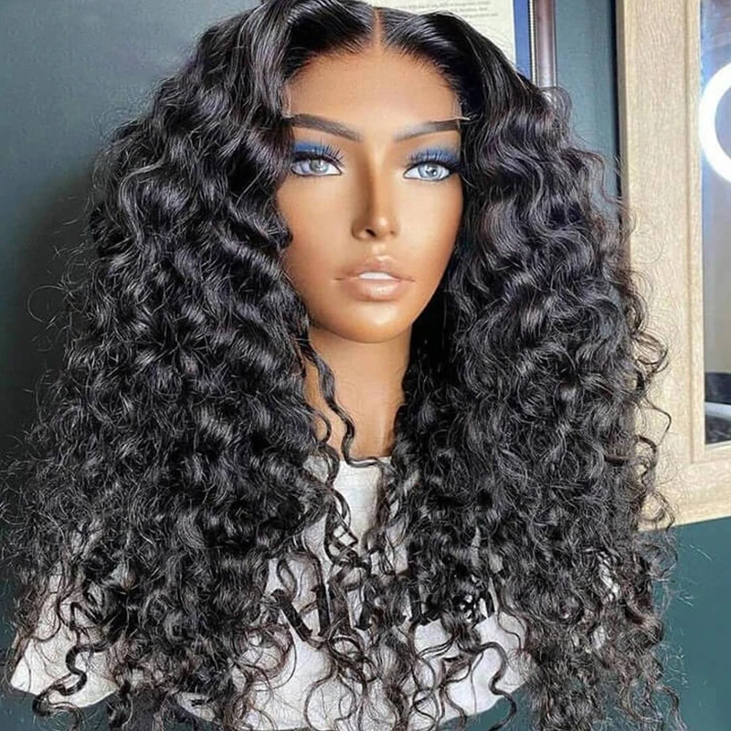 

Natural Black Soft 26Inch Long 180%Density Kinky Curly Preplucked Glueless Lace Front Wig For Women With Babyhair Daily Cosplay