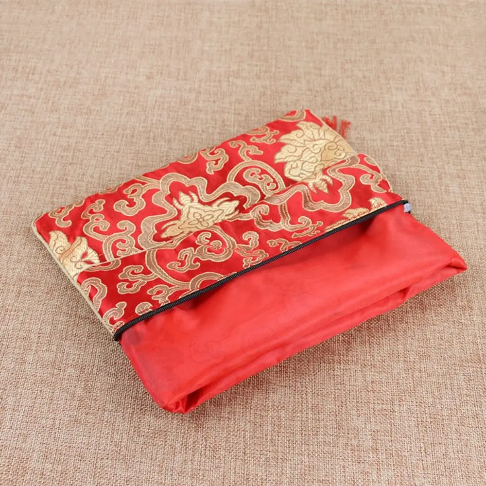 

Tassel Portable Double-layer Antique Buddhist Lotus Brocade Embroidery Bag Chinese Style Sachet Scripture Bag Jewelry Bag
