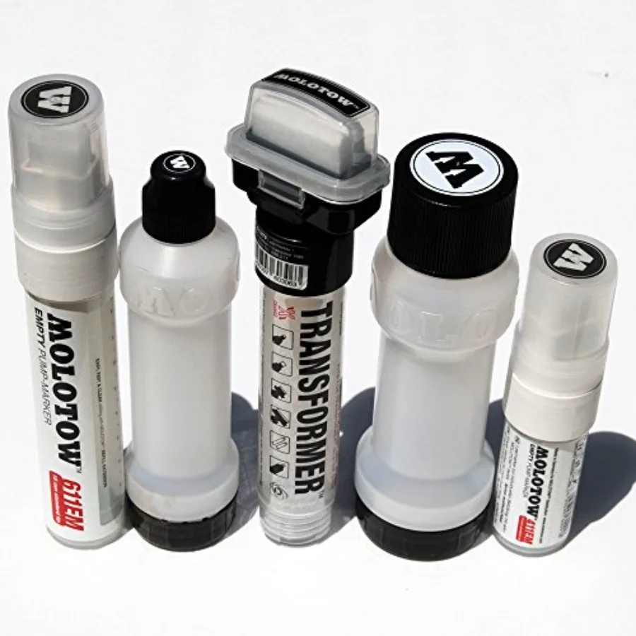 

Empty Refillable Paint or Ink Urban Street Marker set of 5 Professional Art Markers and Mops