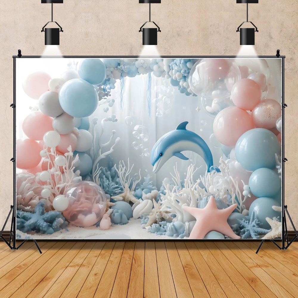 Fantasy Underwater World Photography Background 3D Balloon Whale Jellyfish Sea Princess Baby Birthday Party Photozone Backdrop