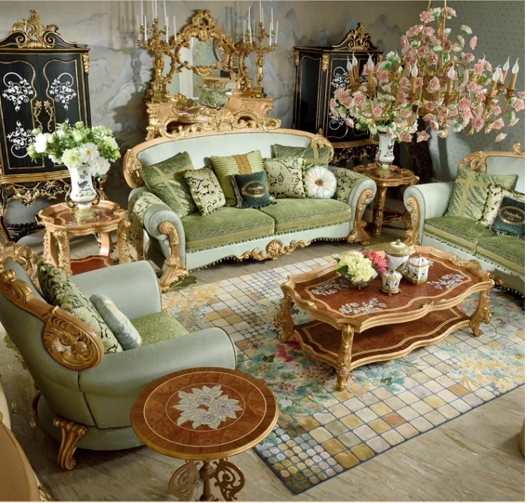 European solid wood sofa fabric sofa retro do old French court high-end shell parquet sofa