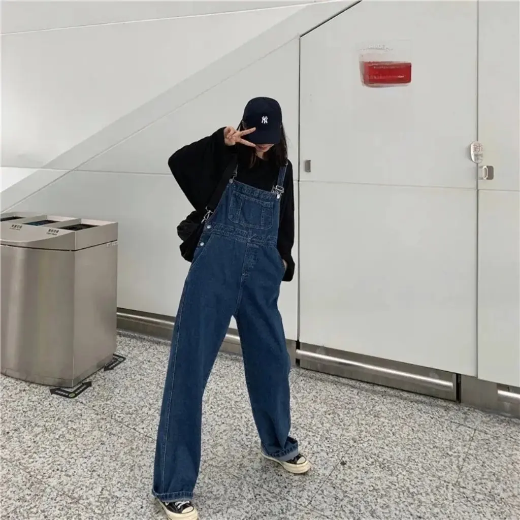 

Korean Style High Waist Straight Tube Wide Leg Jeans Women's Loose Fit One-Piece Pants Spring Autumn New Arrival