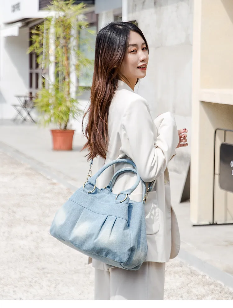 New Large Capacity women Handbag Casual Denim female Shoulder messenger Bag Jeans ladies big Tote Bag Pockets Hobo Bag blue bols