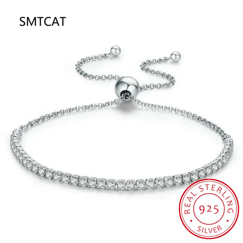 925 Sterling Silver Sparkling Strand Bracelet Women Link Tennis Bracelet Silver Jewelry 3 Colors SCB029