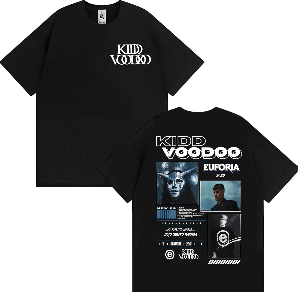 Camiseta para hombre Kidd Voodoo No Siento Nada Solo Siento Euforia, camiseta de algodón holgada informal de moda vintage