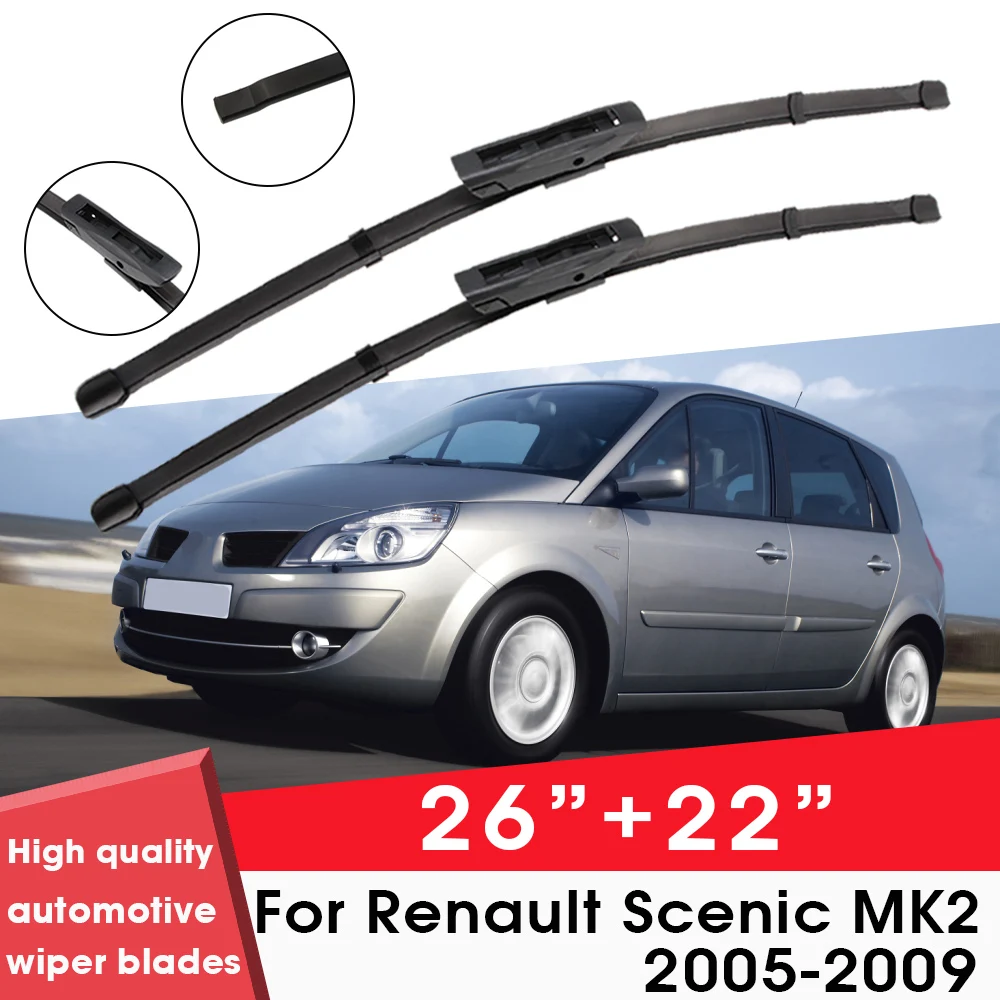 

Car Wiper Blade Blades For Renault Scenic MK2 2005-2009 26"+22" Windshield Windscreen Clean Rubber Cars Wipers Accessories