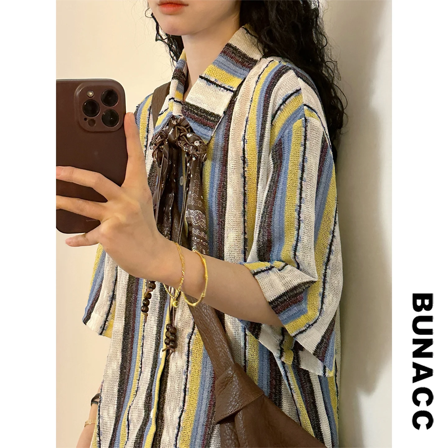

Summer Street Sle Loose Women's Striped ort Sve irt BUNACC2026 Lazy Faion Top Vintage Design Casual Ne