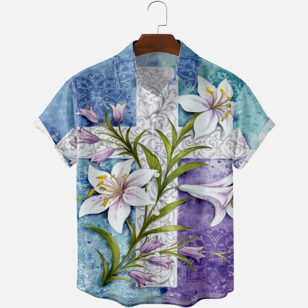 

Hawaiian Shirts Flower Print for Men Lily Painting Shirts Short Sleeve Summer Beach Vacation Tops Breathable