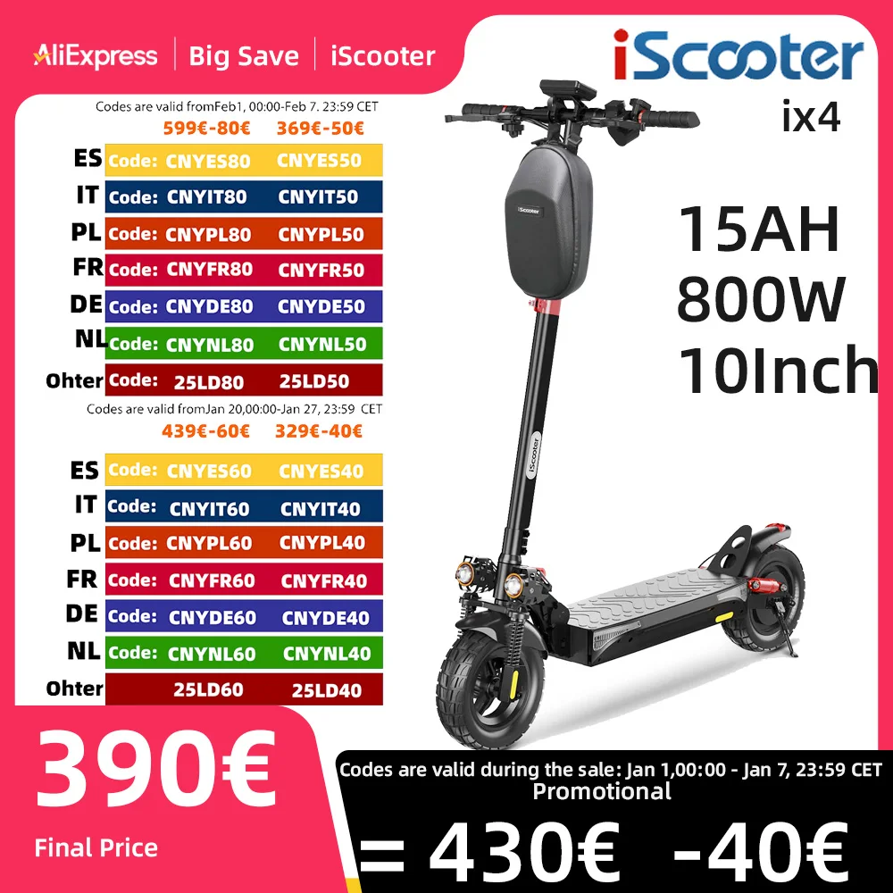 iScooter IX4 scooter electric 800W electric scooter for aldutos 10 INCH Off Road Tire Electric kick scooter