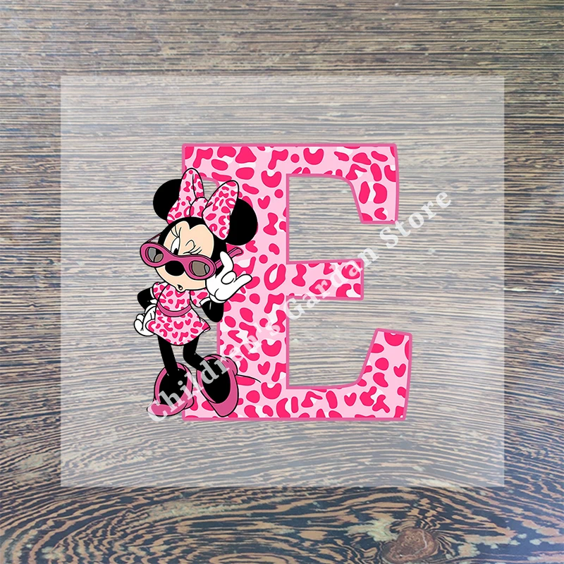 Minnie Mickey Mouse Disney Letter Clothes Sticker Hot Transfer Clothing Patch Iron on Patch Women Leopard Print T Shirt Sticker