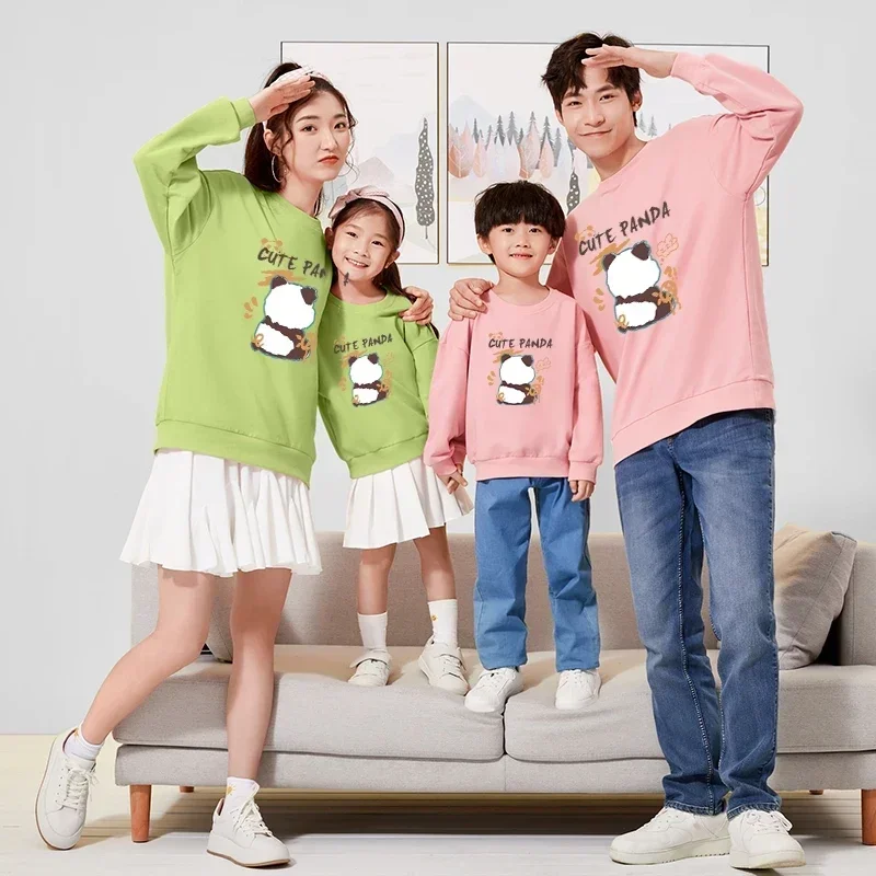 Christmas Korean Panda Printed Shirts Autumn Mother Daughter Tops Matching Family Outfits Dad Son Sweatshirts Couple Pullovers