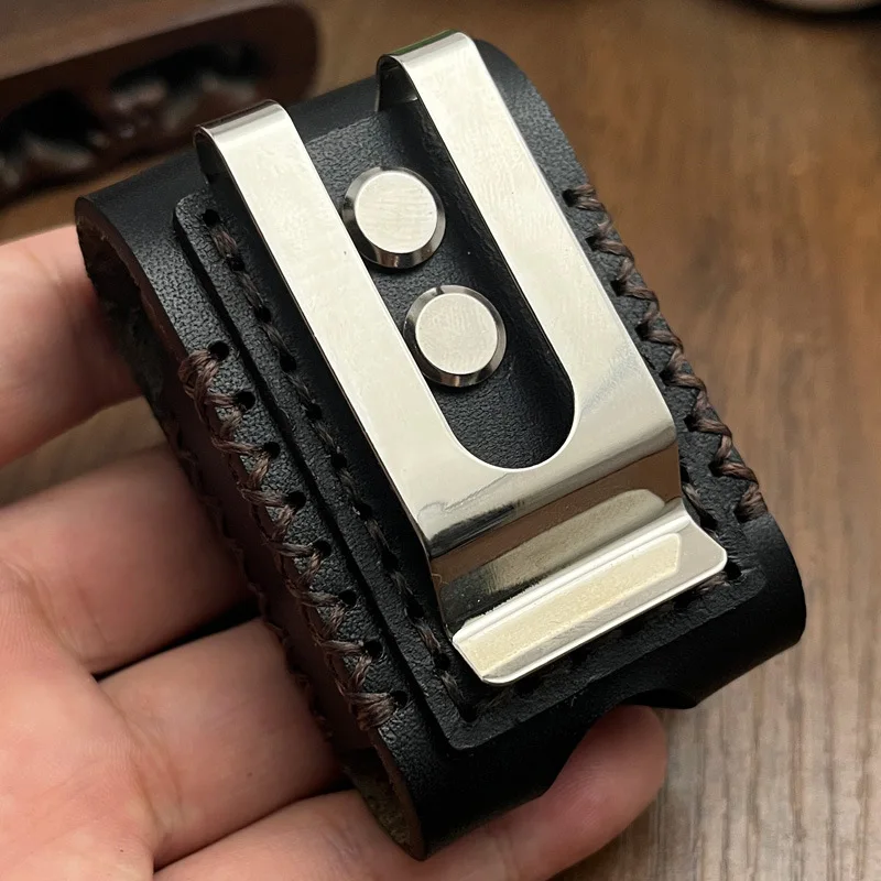 Handmade Leather Lighter Case For zippo zorro Black Genuine Cowhide Regular Lighter Holder Belt Steel Clip Cigarette Accessories