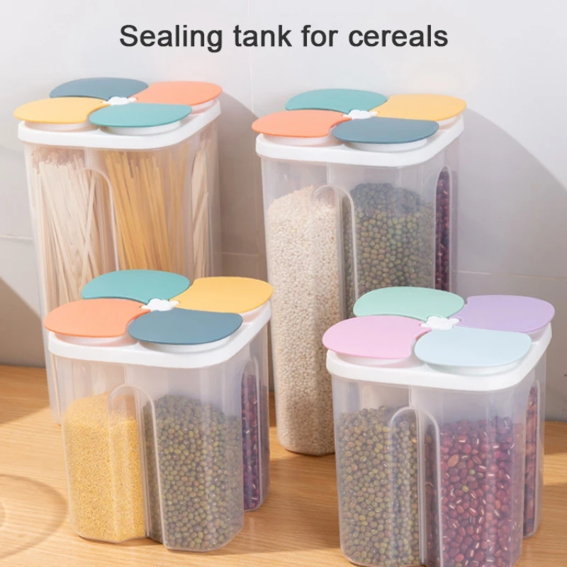 1.5/2.3L Plastic Cereals Storage Box Transparent Sealed Jar with Lid Grain Noodle Tea Food Container Kitchen Storage Grain Tank