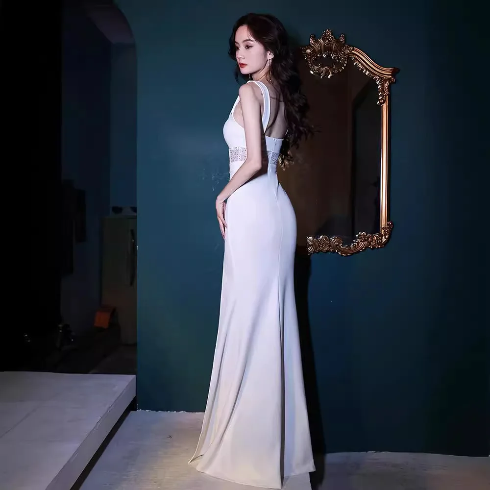 White Evening Dress for Women 2026 New Summer Light Luxury Minority Fashion Intellectual Socialite Strap Dress