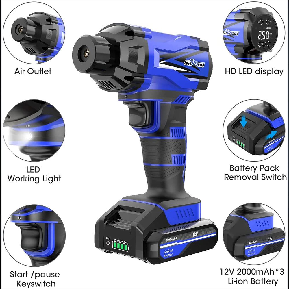 CARSUN Car Air Pump Wireless Inflatable Pump Portable Handheld Rechargeable Air Compressor Digital Car Automatic Tire Inflator