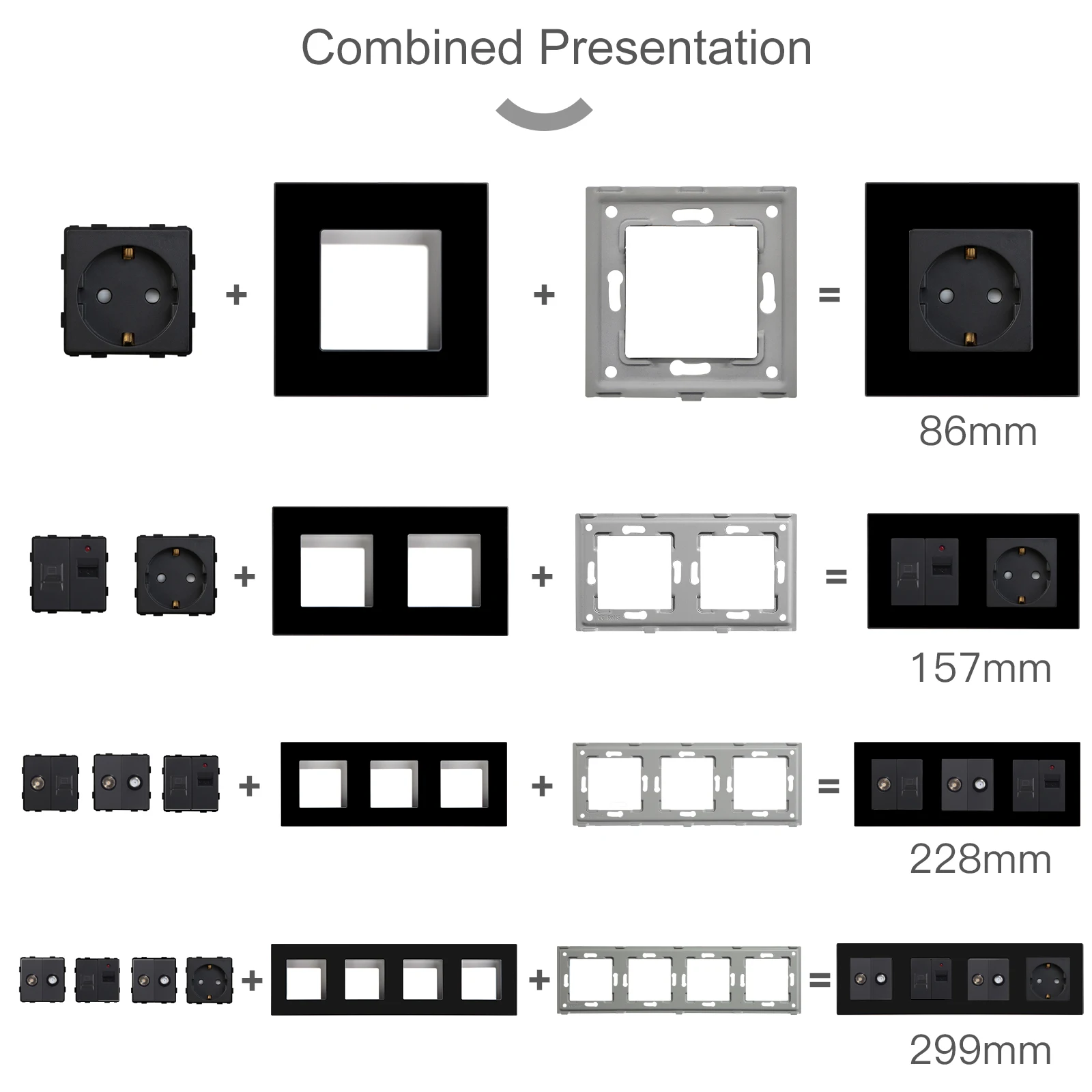 BSEED EU Wall Glass Panel With Double Internet Socket CAT5 RJ45 ST TV USB Function Parts Power Socket DIY Free Combination