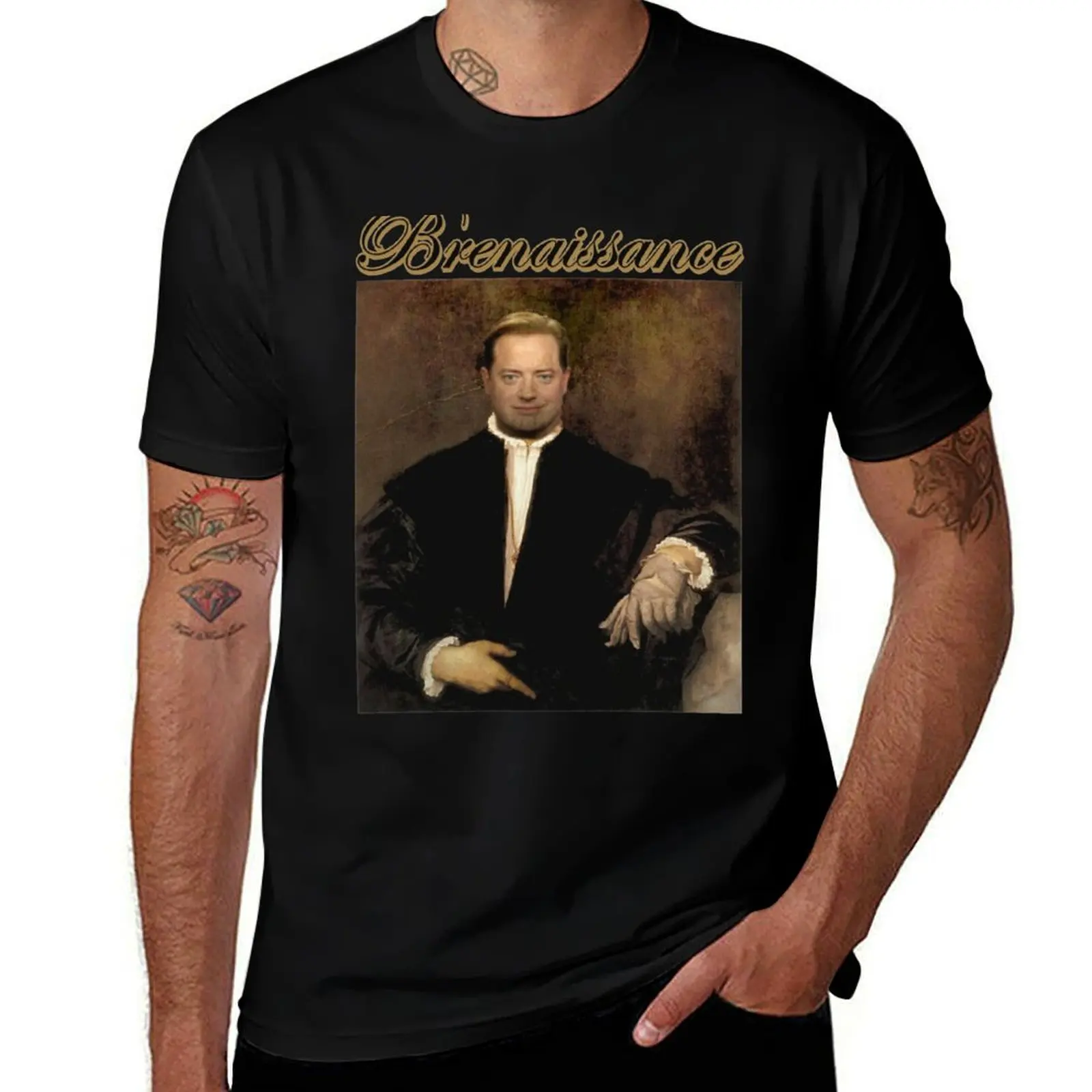 

BRENDAN FRASER T-Shirt black cotton t-shirt plain for man package men t shirt cotton 100% T-Shirt