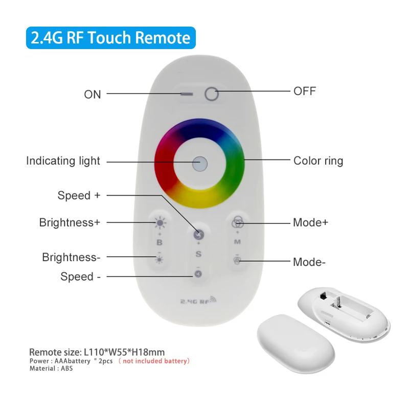 RGB LED Dimmer Controller 18A with 2.4G RF Wireless Touch Remote Control Switch for 5050 2835 Colorful Light Strip Module String