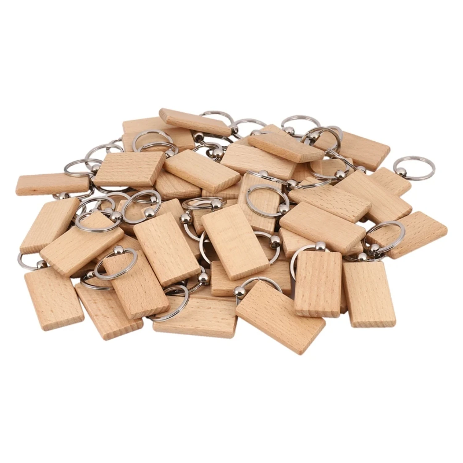 20 Blank Wooden Keychain Rectangular Engraving Key ID Can Be Engraved DIY Wood Keychains Key Ring for DIY Craft