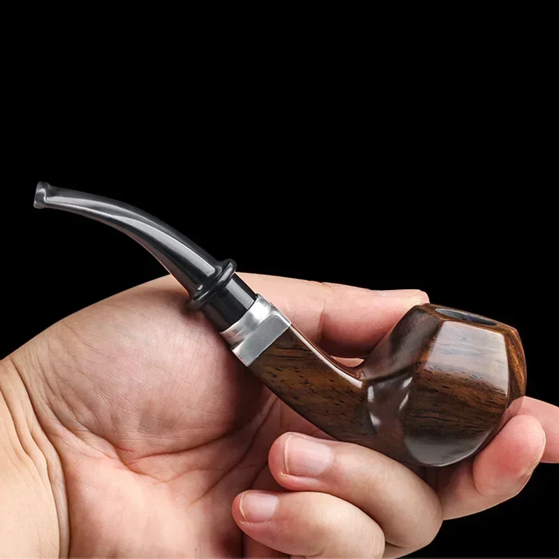 Ebony Hand Carved Tobacco Pipe Carving Activated Carbon Filter Wood Smoking Pipes Cigar Grinder Smoke Cigarette Holder