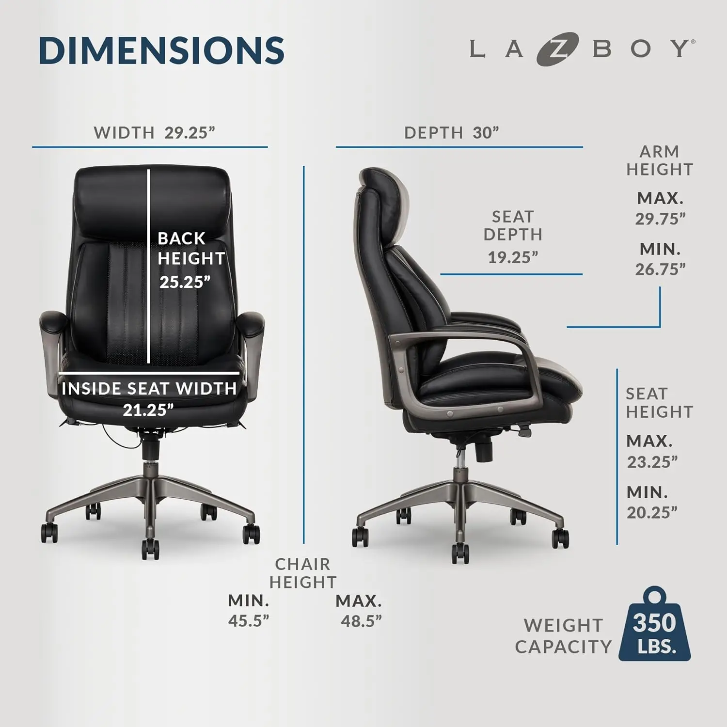 La-Z-Boy Nova Vegan Leather Modern Executive Ergonomic Design Office Chair, Memory Foam Thick Contoured Seat Back With Patented