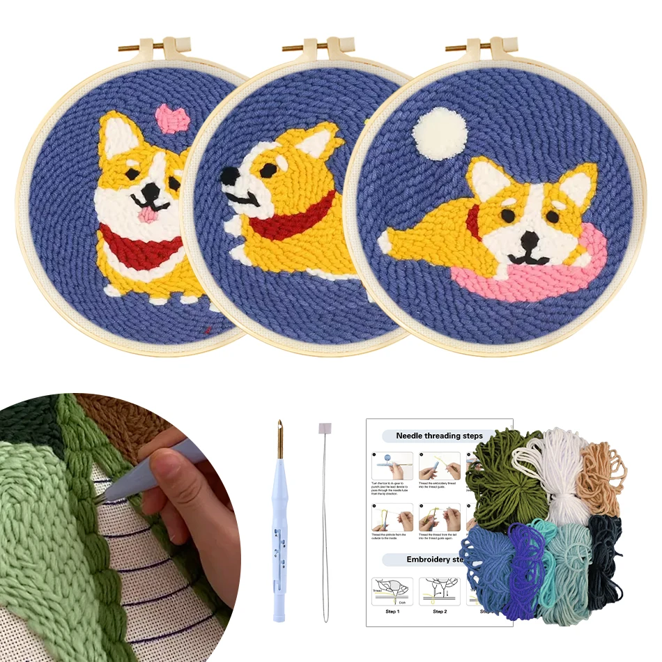 

GATYZTORY punch needle embroidery kits Animals dogs Sewing accessories Cross stitch kits Diy Set Embroidered patches Home Decor