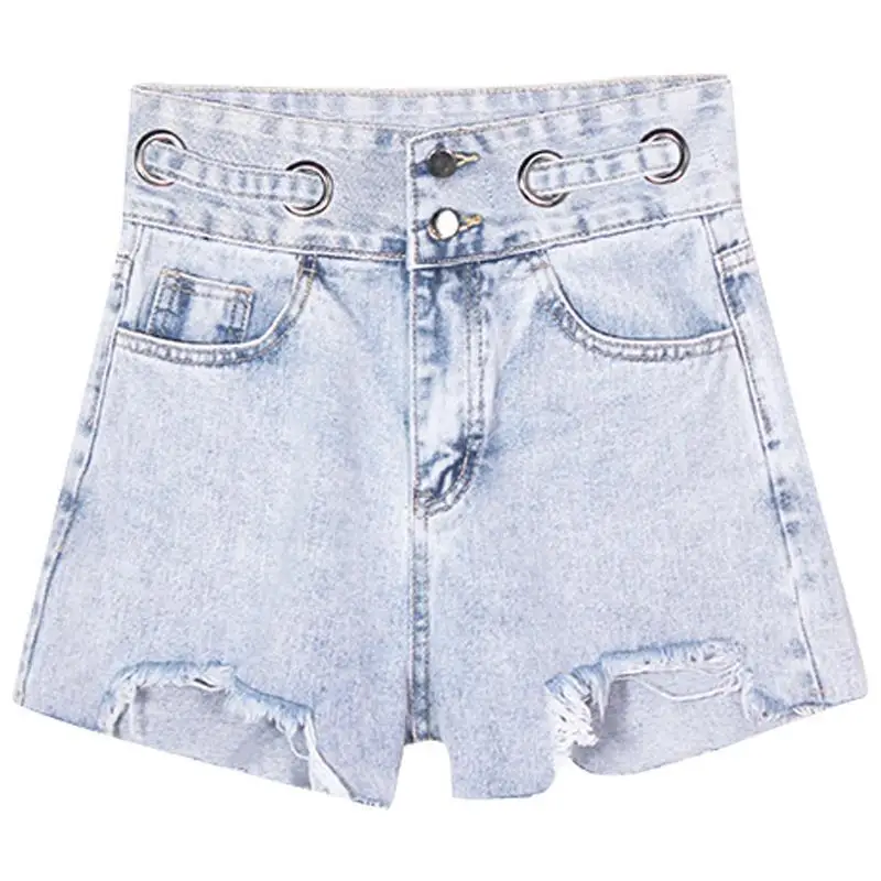 Fashion 2026 High Waist Denim Shorts Women Summer Ripped Distressed Hem Student Style