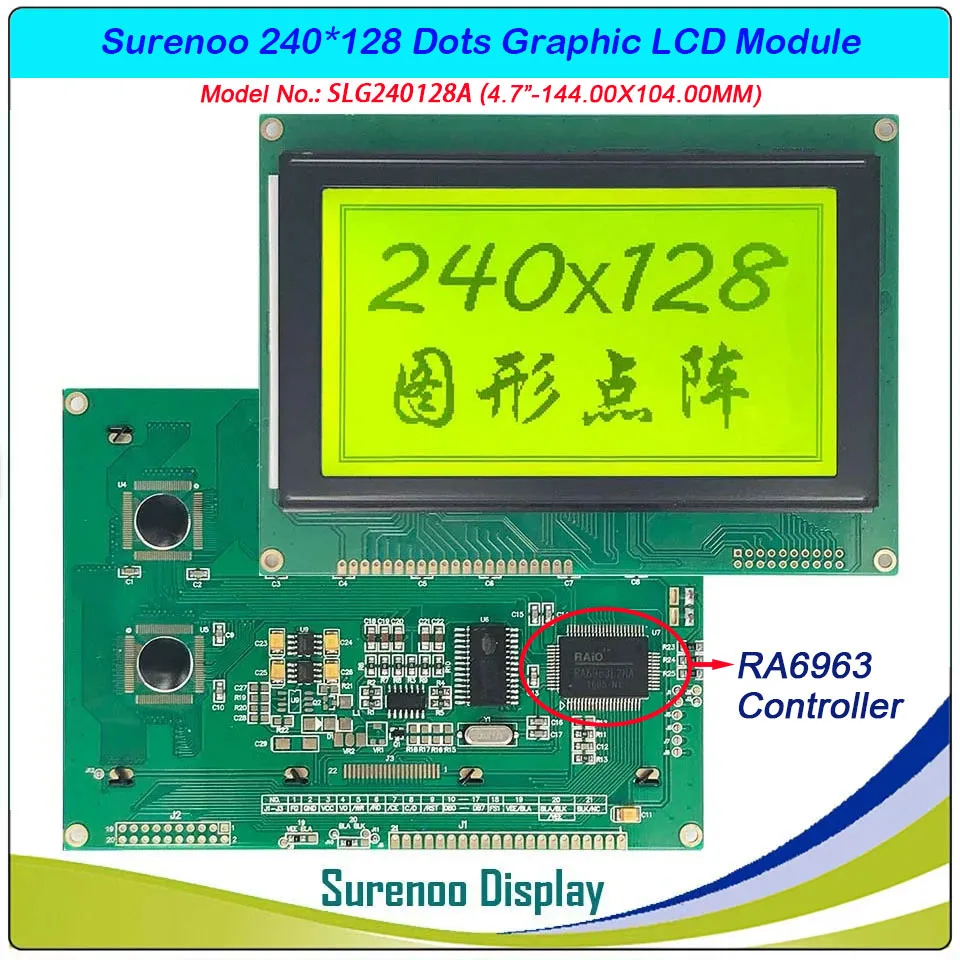 4.7" 240128 240*128 Graphic Matrix LCD Module Display Screen build-in RA6963/UCi6963 Controller Yellow Blue with Backlight