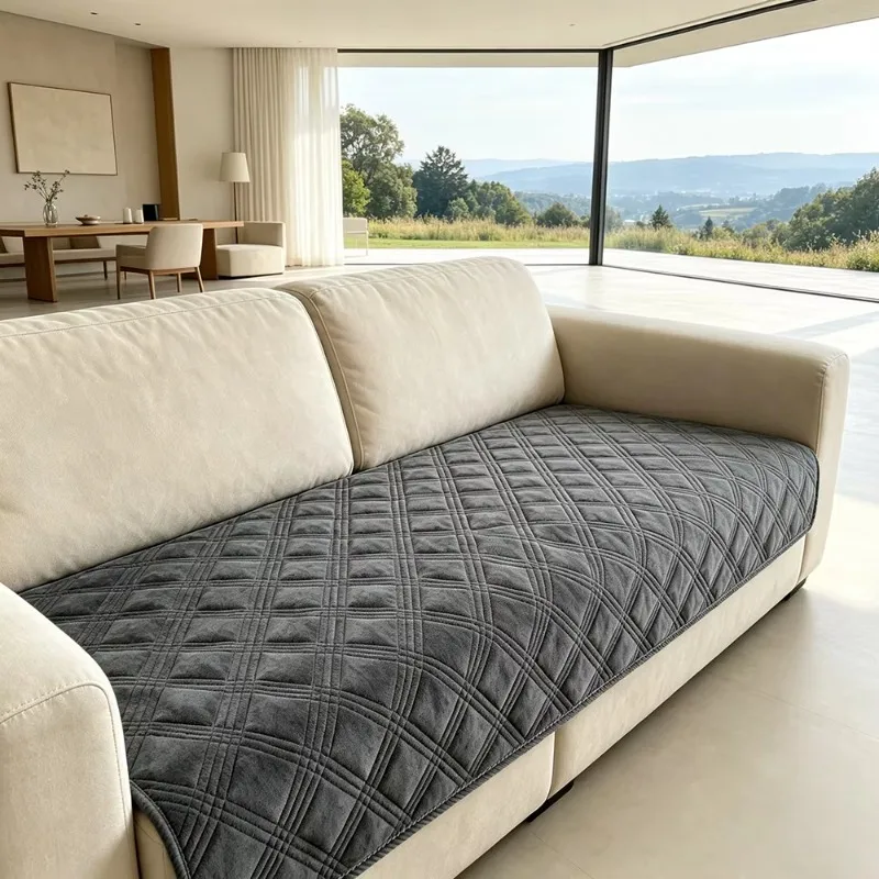 Waterproof Sofa Cushion, Diamond Quilted Dutch Velvet Anti Cat-scratch Non-slip Sofa Protector Cover, Grey 1pc for Living Room